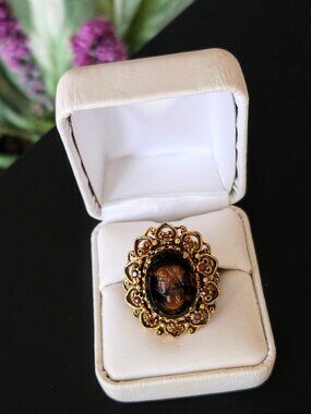 Vintage Florenza Signed Glass Cameo Adjustable Ring